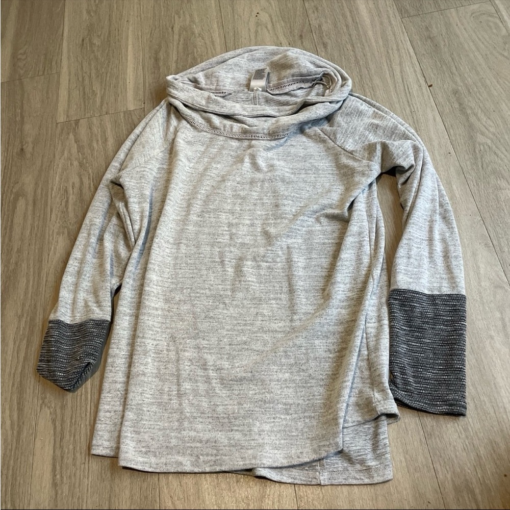 Avalanche Gray Cowl Neck Sweater with Dark Gray Sleeves